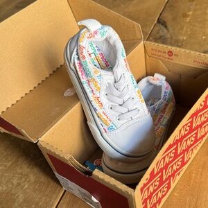 Vans Kids White Sneakers with Colorful Text